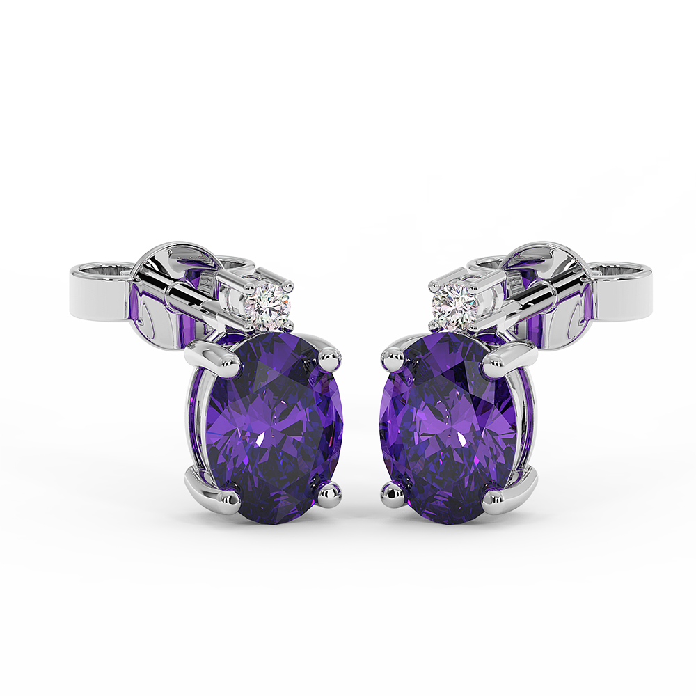 18K Gold Diamond Amethyst Earrings